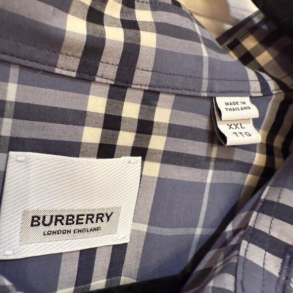 Burberry Men's Designer Blue White Button Down Shirts XXL EUC - Picture 2 of 3